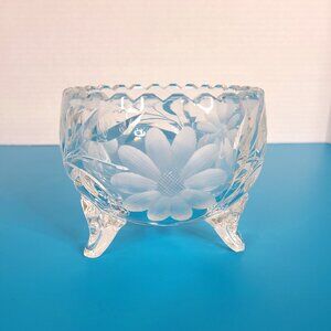 Footed Crystal Candy Dish with Etched Floral Design